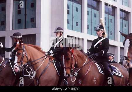 Lord Mayor's Show: Three mounted women police officers, Cheapside, City of London, England Stock Photo