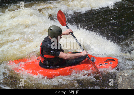 White water kayaking River Treweryn Bala Gwynedd North Wales Stock Photo
