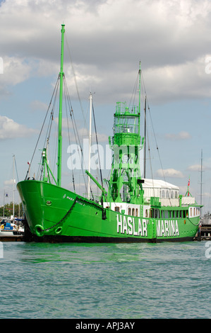 the lightship lighthouse boat at the entrance to haslar yacht marina in gosport portsmouth harbour hampshire showpiece Stock Photo