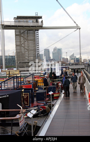 Outside in the Docklands by the Thames at the Collins Stewart London Boat Show Excel  London January Stock Photo