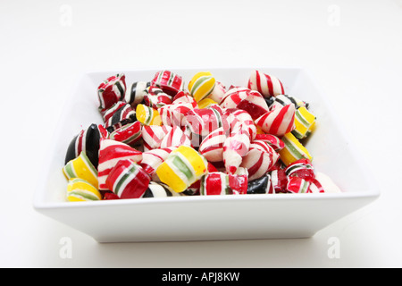A bowl of hard peppermint candies Stock Photo