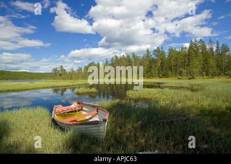 Boat on Lake Bredsjon near Torsby in Varmland County Sweden Stock Photo