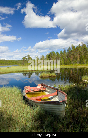 Boat on Lake Bredsjon near Torsby in Varmland County Sweden Stock Photo