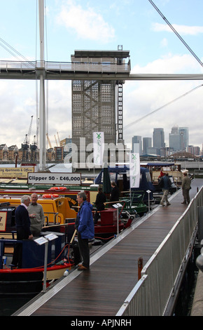 Outside in the Docklands by the Thames at the Collins Stewart London Boat Show Excel  London January 2008 Stock Photo