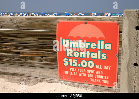 Umbrella Rental sign on Clearwater Beach Florida United States of America Stock Photo