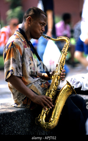New Orleans Bourbon Street Jazz Music saxophone Stock Photo