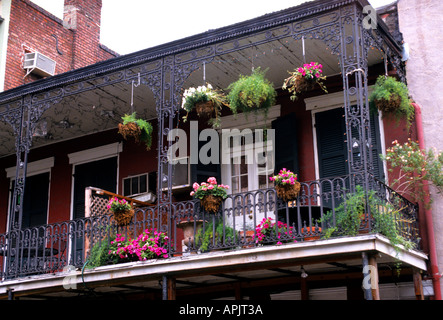 New Orleans Bourbon Street  balcony Flowers House Stock Photo