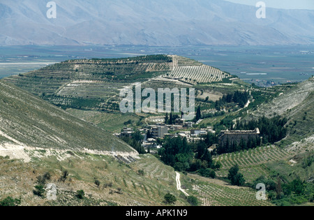 The Bekaa Valley, viewed from the road above the Temple of Hadarames, Niha, Lebanon. Stock Photo