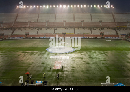 View of Sanchez Pizjuan stadium belonging to Sevilla FC under a heavy downpour Stock Photo