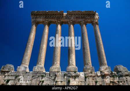 The Temple of Jupiter, Baalbek, Lebanon.  The temple has the largest Roman columns in the world. Stock Photo