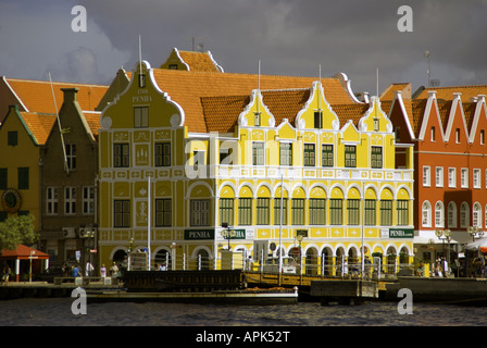 Willemstad's Punda waterfront pastel Dutch architecture on the Handelskade Stock Photo