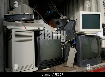 An electronics e waste recycling collection area The collection is part of a municipal recycling center in Ringwood NJ Stock Photo