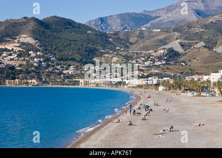 near Almuñecar Costa Tropical Granada Province Spain La Herradura and beach Stock Photo