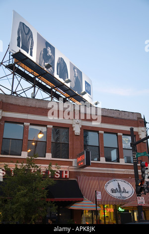 ILLINOIS Chicago Billboard for Gap clothing store signs for restaurants on West Randolph Street Stock Photo