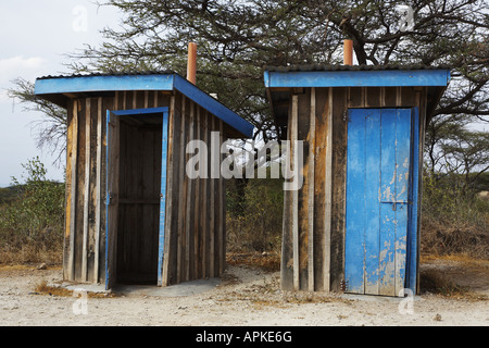 entrance of Buffalo Springs Game Reserve, toilet houses, Kenya, Buffalo Springs Game Reserve, Isiolo Stock Photo