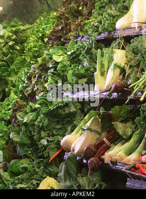 Vegetable Produce On Shelf In Grocery Store, USA Stock Photo