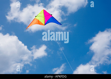 Colorful kite against sky (low angle view)