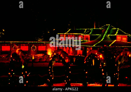 Butchart Gardens decorated with Christmas Light at Night at Brentwood Bay near Victoria Vancouver Island British Columbia Canada Stock Photo