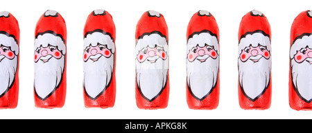 chocolate santa clauses in rank Stock Photo