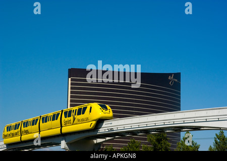 Monorail passing Wynn Hotel and Casino NV Las Vegas city scene Stock Photo