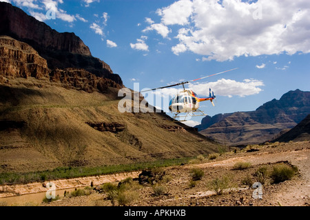 Scenic Grand Canyon Helicopter over Colorado River Arizona AZ Stock Photo