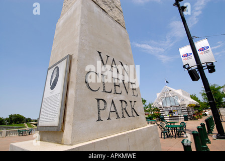 Van Cleve Park in the downtown area of the city of Dayton Ohio OH Stock Photo