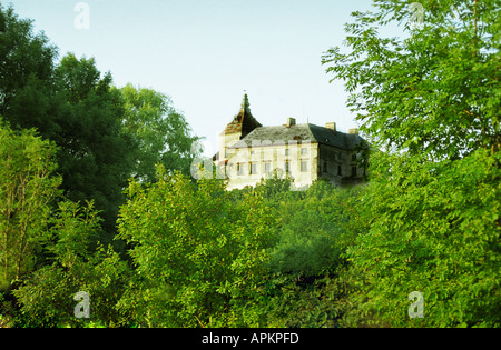 Olesko, building, Ukraine, Ukrania, Lviv, L'viv, castle, wall, sky, architecture,   green, roof, tree, leafs, spire, castle Stock Photo