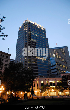 Nighttime on the streets of downtown Indianapolis Indiana at night Stock Photo