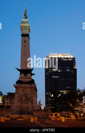 Nighttime on the streets of downtown Indianapolis Indiana at night in the Monument Circle district Stock Photo