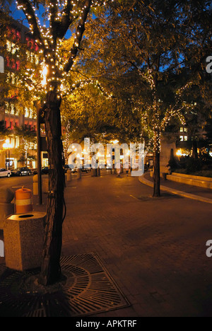 Nighttime on the streets of downtown Indianapolis Indiana at night in the Monument Circle district Stock Photo