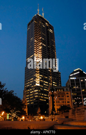 Nighttime on the streets of downtown Indianapolis Indiana at night in the Monument Circle district Stock Photo