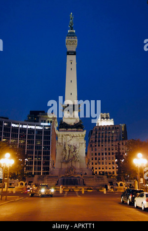 Nighttime on the streets of downtown Indianapolis Indiana at night in the Monument Circle district Stock Photo