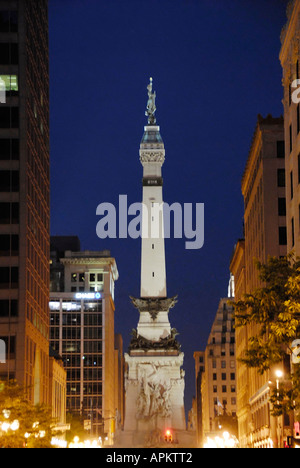 Nighttime on the streets of downtown Indianapolis Indiana at night in the Monument Circle district Stock Photo