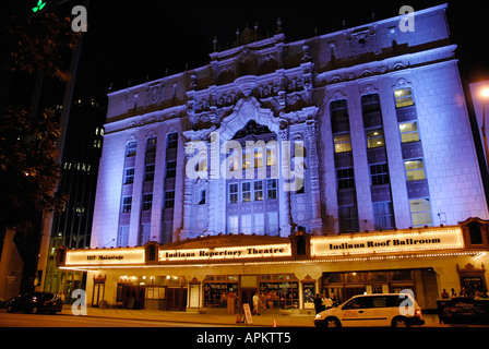 Indiana Repertory Theatre at Nighttime on the streets of downtown Indianapolis Indiana at night Stock Photo