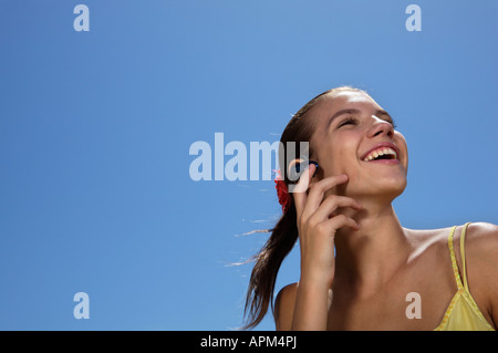 Teenage girl with wireless headphone Stock Photo