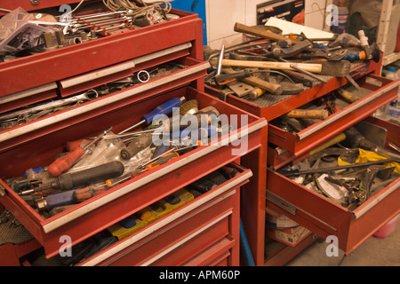 Tool cabinets in garage Stock Photo