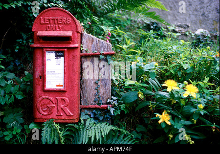A Red Post box from the reign of King George VI in the English village of Lustleigh on the edge of Dartmoor Stock Photo