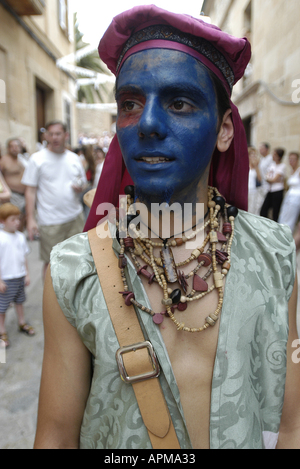 Portrait of a man partaking in the Battle of the Moors and Christians festival in Pollensa, Majorca, Spain. Stock Photo