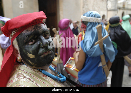 Portrait of a man partaking in the Battle of the Moors and Christians festival in Pollensa, Majorca, Spain. Stock Photo