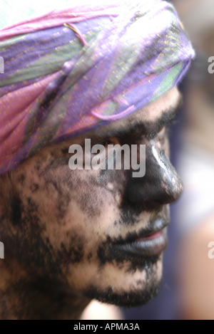 Portrait of a man partaking in the Battle of the Moors and Christians festival in Pollensa, Majorca, Spain. Stock Photo