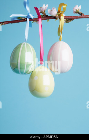 Ceramic Easter eggs on Cherry blossom branch (close-up) Stock Photo