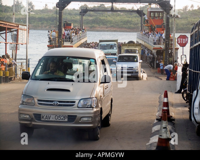 Likoni Ferry for road traffic and pedestrians across Kilindini Harbour Mombasa Kenya Stock Photo