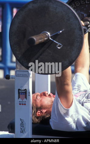 Weightlifter at Muscle Beach in Venice Beach Los Angeles California USA Stock Photo