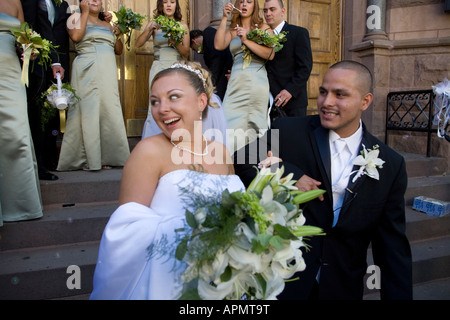 Wedding day at a Catholic church in Brooklyn New York Stock Photo