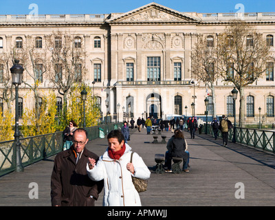 Musee du Louvre, Cour Carree entrance seen from the Pont des Arts bridge, Paris, France, Europe Stock Photo