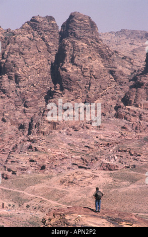 JORDAN A view over the ancient Nabatean city of Petra from the High Place of Sacrifice Stock Photo