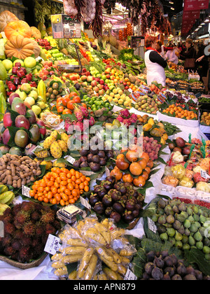 Tropical fruits La Boqueria Market Barcelona Spain Stock Photo