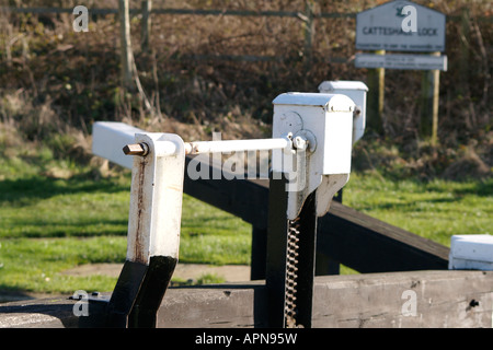 Lock Gates at Cattershall Lock, River Wey Navigation, Godalming, Surrey Stock Photo