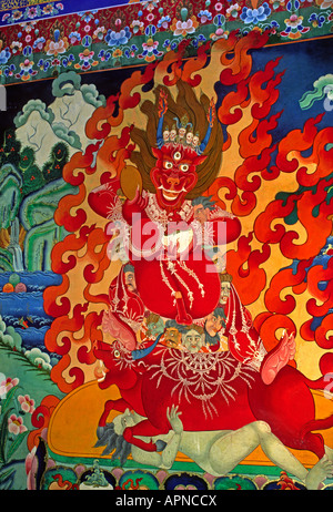 Tibetan Buddhist, god of death Yama holding the wheel of life, wall ...