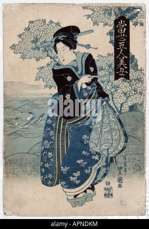 Kiseru o motsu onna, Japan between 1830 and 1834 Stock Photo